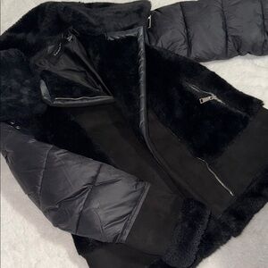 Tahari Black Faux Fur and Quilted Jacket